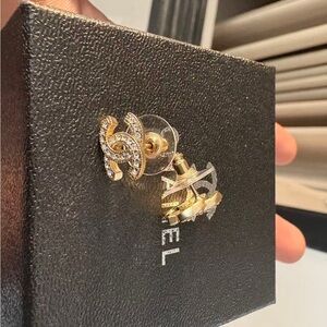 CHANEL Crystal-Embellished Gold Earrings